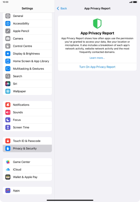 Press Turn On App Privacy Report to turn on the function.