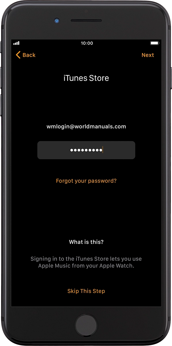 On your phone: Key in the password for your iTunes account and press Next.