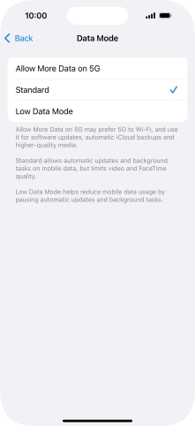 Press the required setting.