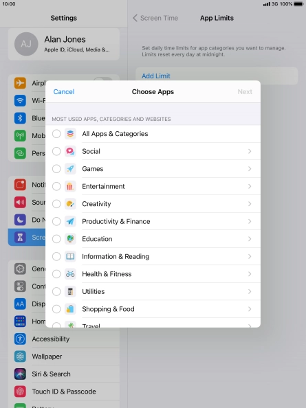 Press the required categories.