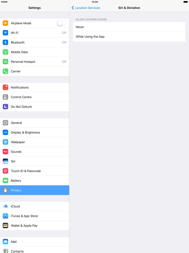Press the required setting to turn the function on or off.