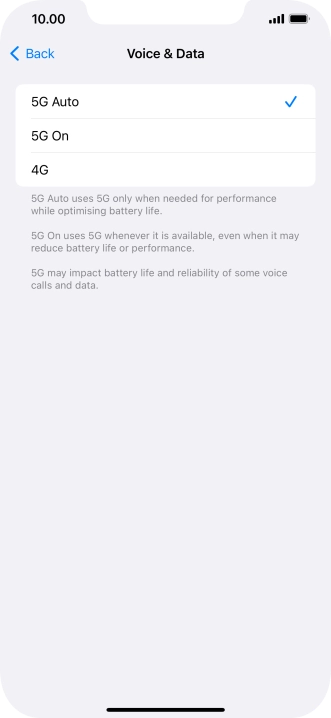 To turn on automatic switch between 5G and 4G, press 5G Auto.
