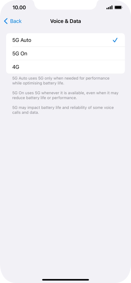 To turn on automatic switch between 5G and 4G, press 5G Auto.