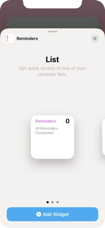 Slide your finger right or left on the screen to select the required widget size.