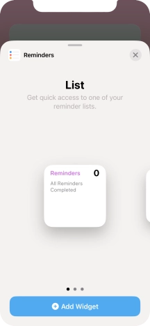 Slide your finger right or left on the screen to select the required widget size.