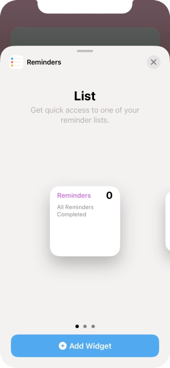 Slide your finger right or left on the screen to select the required widget size.