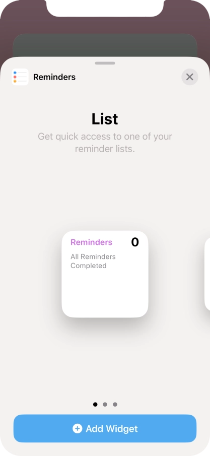 Slide your finger right or left on the screen to select the required widget size.