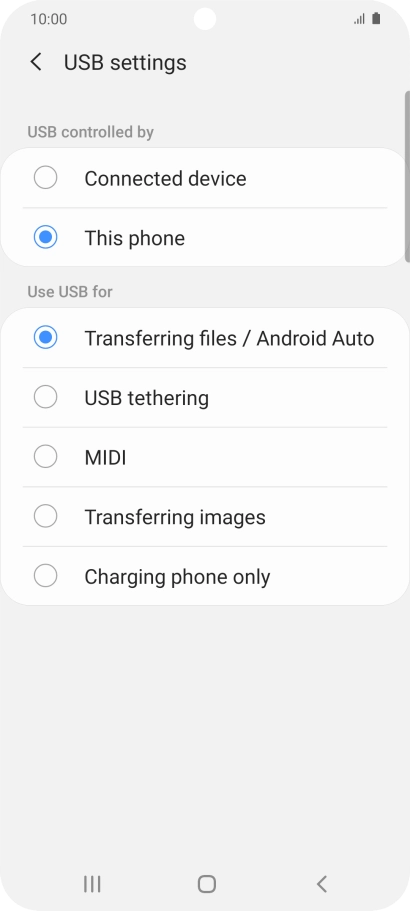 Press Transferring files / Android Auto.