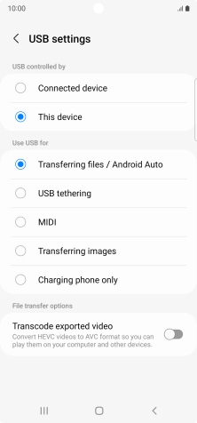 Press Transferring files / Android Auto.