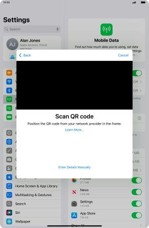 Place the QR code you've received inside the tablet camera frame to scan the code.