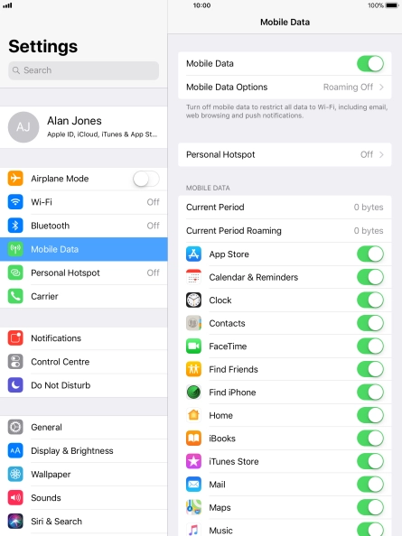 Press Mobile Data Options.