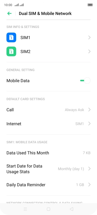 Press the name of the SIM.