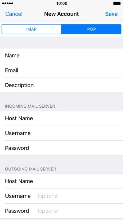 Press Username and key in the username for your email account. Please note that if you're using Vodafone's outgoing server, you have to leave the username and password fields empty.