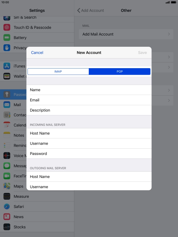 Press Host Name and key in the name of your email provider's incoming server.