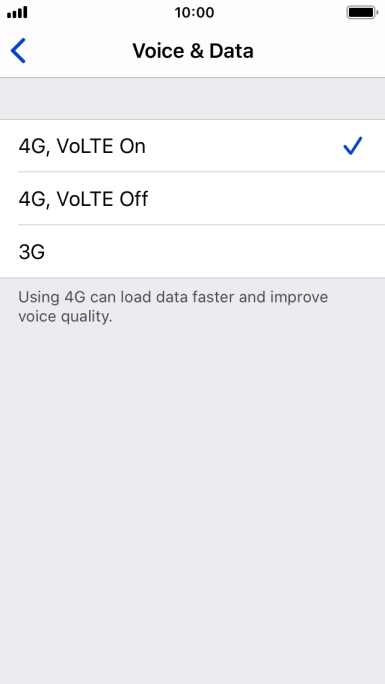 To use 4G for both voice calls and mobile data, press 4G, VoLTE On.