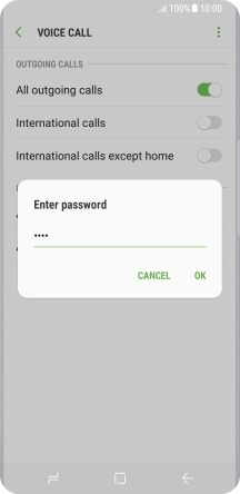 Key in your barring password and press OK. The default barring password is 0000.