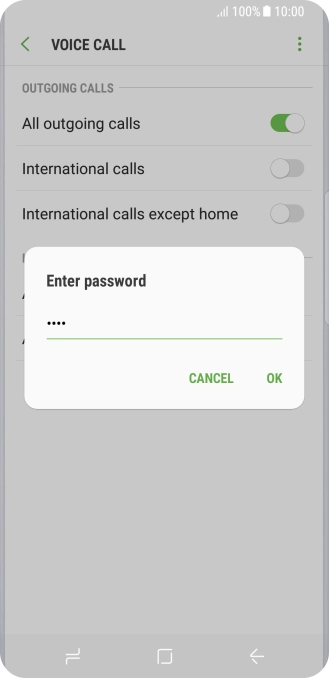 Key in your barring password and press OK. The default barring password is 0000.