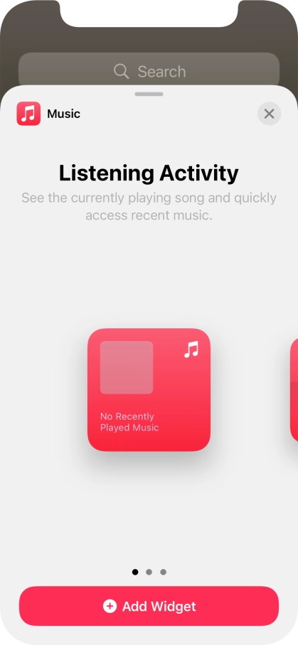Slide your finger right or left on the screen to select the required widget size.
