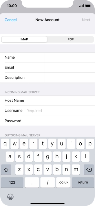 Press Username and key in the username for your email account.