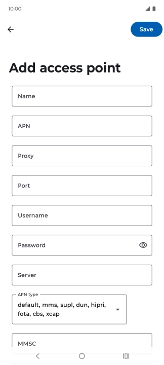 Press Name and key in Vodafone Internet.