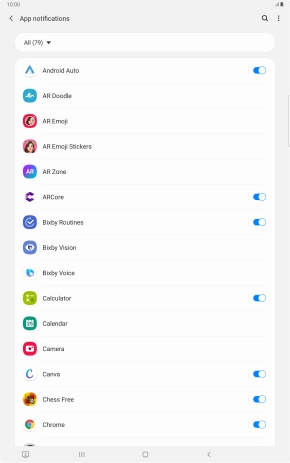 Press the indicators next to the required apps to turn the function on or off.