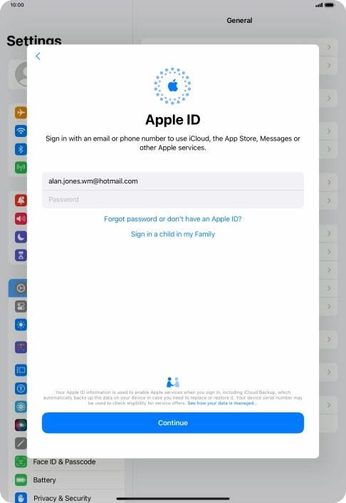 Press Password and key in the password for your Apple ID.