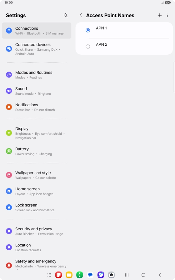 Press the field next to the data connection to activate it.