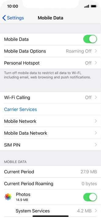 Press Mobile Data Options.