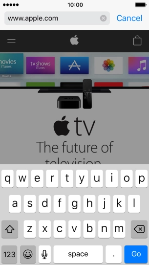 Key in the address of the required web page and press Go.