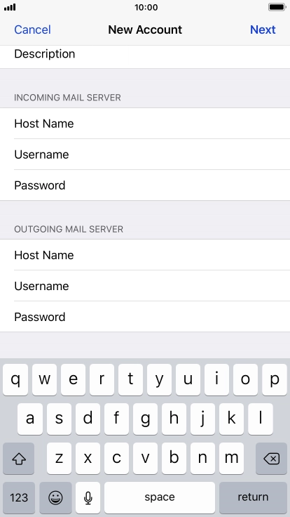 Press Password and key in the password for your email account. Please note that if you're using Vodafone's outgoing server, leave the password field empty.