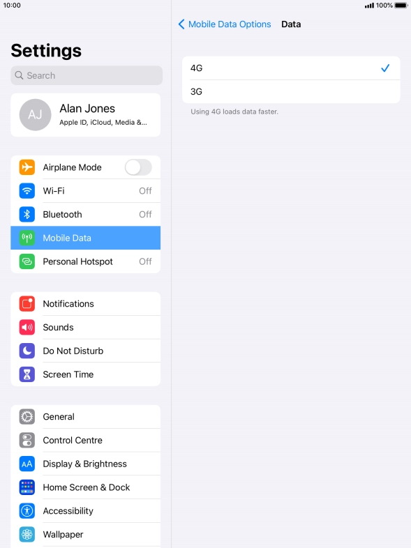 Press the required network mode.
