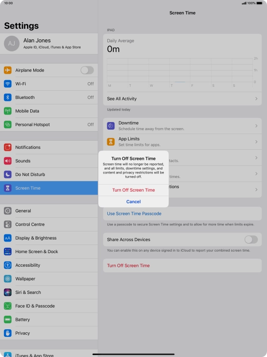 Press Turn Off Screen Time.