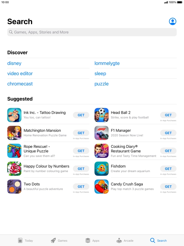 Press the search field.