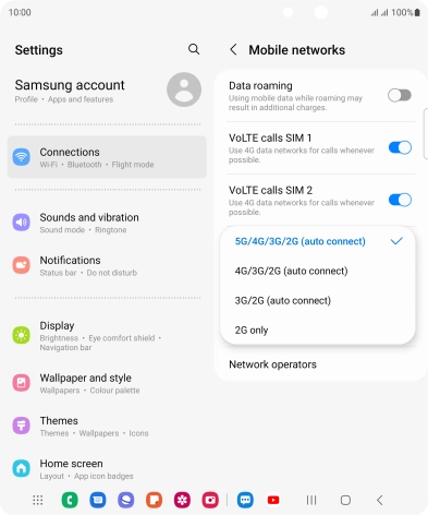 Press the required network mode.