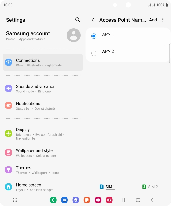 Press the field next to the data connection to activate it.