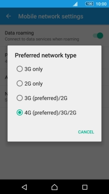 Press the required network mode.
