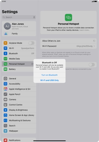 If Wi-Fi is turned on, press Wi-Fi and USB Only.