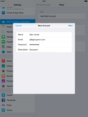 Press Description and key in the password for your email account.