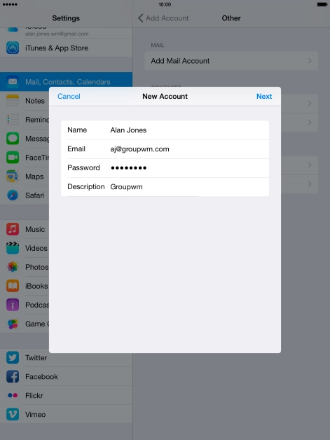 Press Description and key in the password for your email account.
