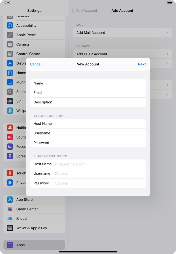 Press Host Name and key in the name of your email provider's outgoing server. Please note that if you can't send email messages when using your email provider's outgoing server, key in smtp.vodafone.net.au (Vodafone's outgoing server).