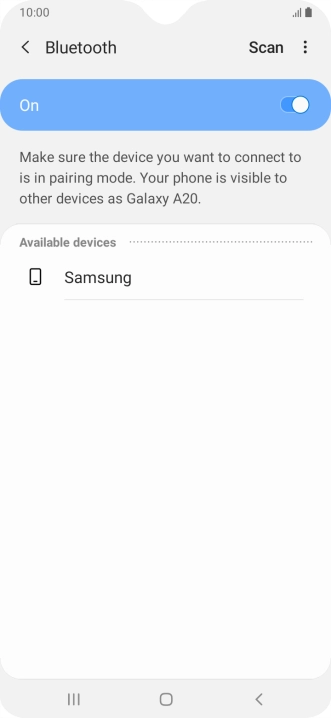Press the required Bluetooth device and follow the instructions on the screen to pair the device with your phone.