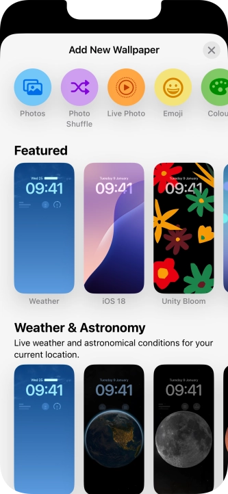 Press the required category and follow the instructions on the screen to select the required background image.