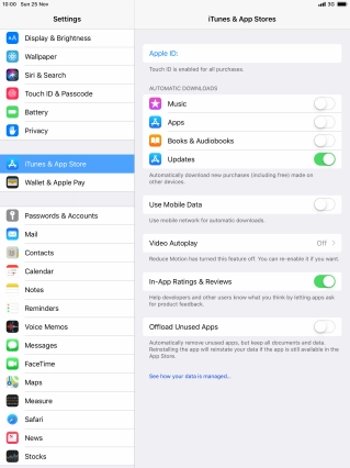 Press the indicator next to the required content type to turn the function on or off.