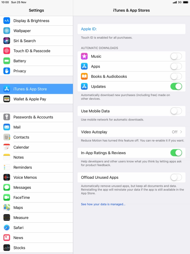 Press the indicator next to the required content type to turn the function on or off.