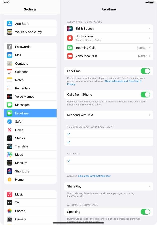 Press the required setting below 