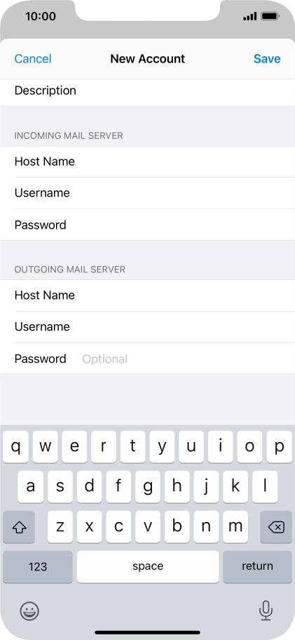 Press Password and key in the password for your email account. Please note that if you're using Vodafone's outgoing server, leave the password field empty.