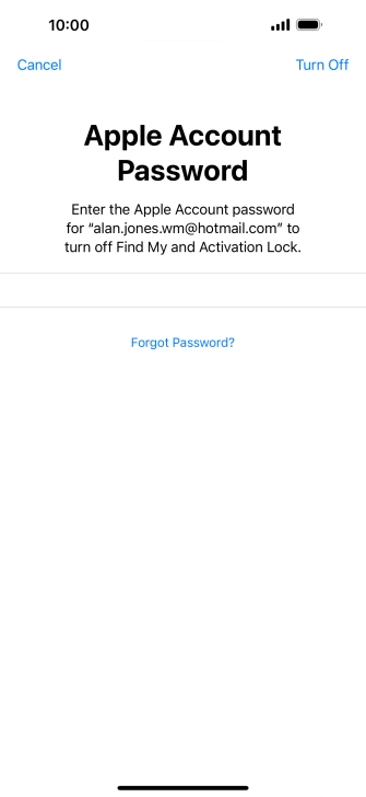 Key in the password for your Apple ID and press Turn Off. Wait a moment while the factory default settings are restored. Follow the instructions on the screen to set up your phone and prepare it for use.