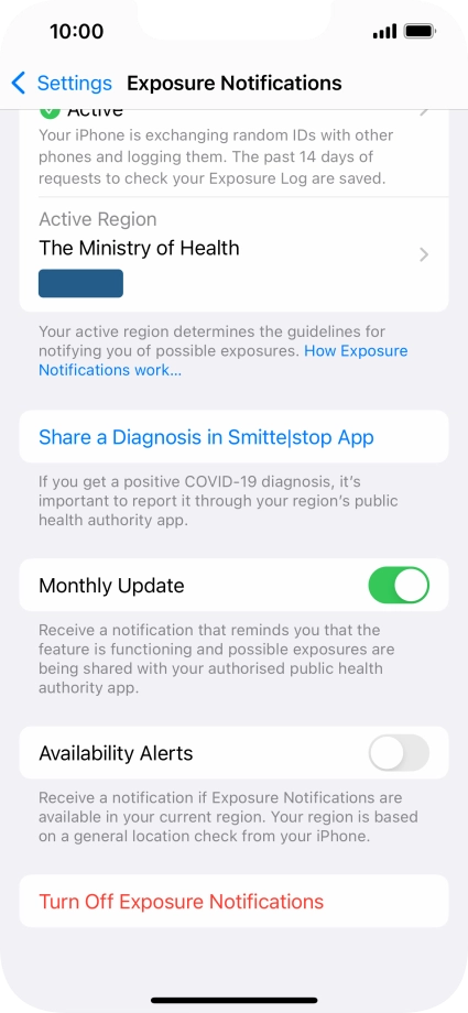 Press Turn Off Exposure Notifications.