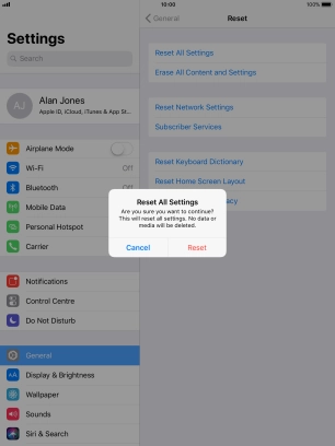 Press Reset. Wait a moment while the factory default settings are restored. Follow the instructions on the screen to set up your tablet and prepare it for use.