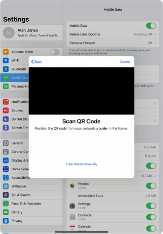 Place the QR code you've received inside the tablet camera frame to scan the code.